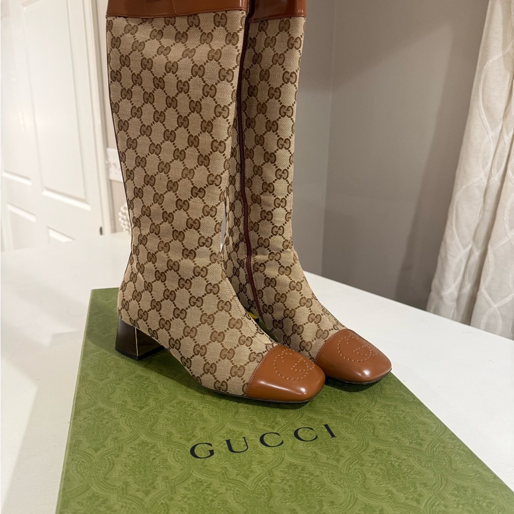 Gucci Women's Tan and Brown Heeled Boots